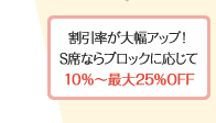 割引率が大幅アップ！S席ならブロックに応じて10％～最大20％OFF