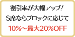 割引率が大幅アップ！S席ならブロックに応じて10％〜最大20％OFF