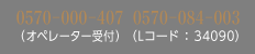 ローソンチケット 0570－000－407（オペレーター受付）、0570－084－003（Lコード：34090）