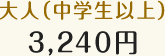 大人（中学生以上）3,240円