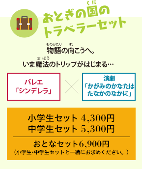 おとぎの国のトラベラーセット。小学生セット4,300円、中学生セット5,300円、おとなセット6,900円