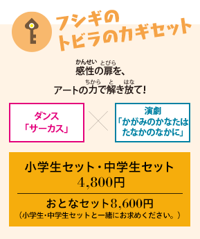 フシギのトビラのカギセット。小学生セット・中学生セット4,800円、おとなセット8,600円